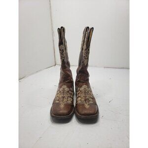 Cavenders Women’s Brown Leather Pull On Western Rodeo Boots Floral Size 7.5B